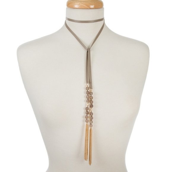 Boutique Jewelry - Gray leather wrap necklace with gray beading